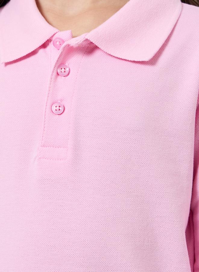 Styli Girls Pink Cotton Long Sleeve Polo T-Shirt - Image 4
